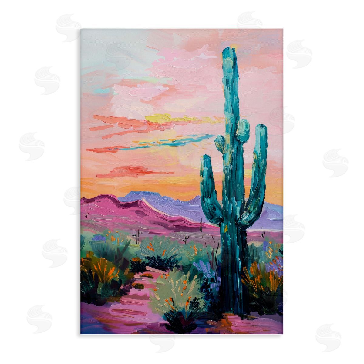 Looming Cactus Pastel Sky Canvas Wall Art, Home Decor by Petal Prints Design