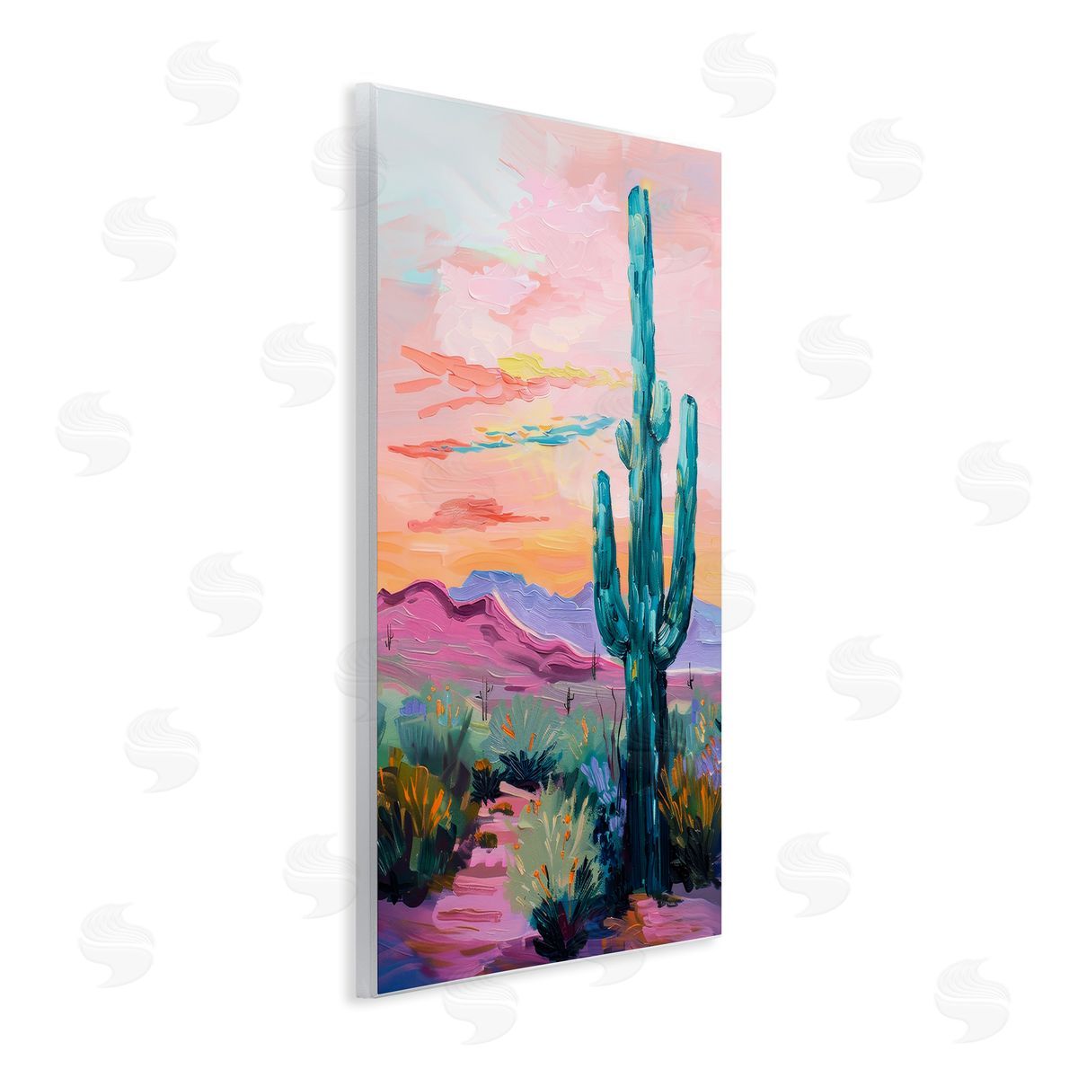 Looming Cactus Pastel Sky Wood Plaque Wall Art, Home Decor by Petal Prints Design
