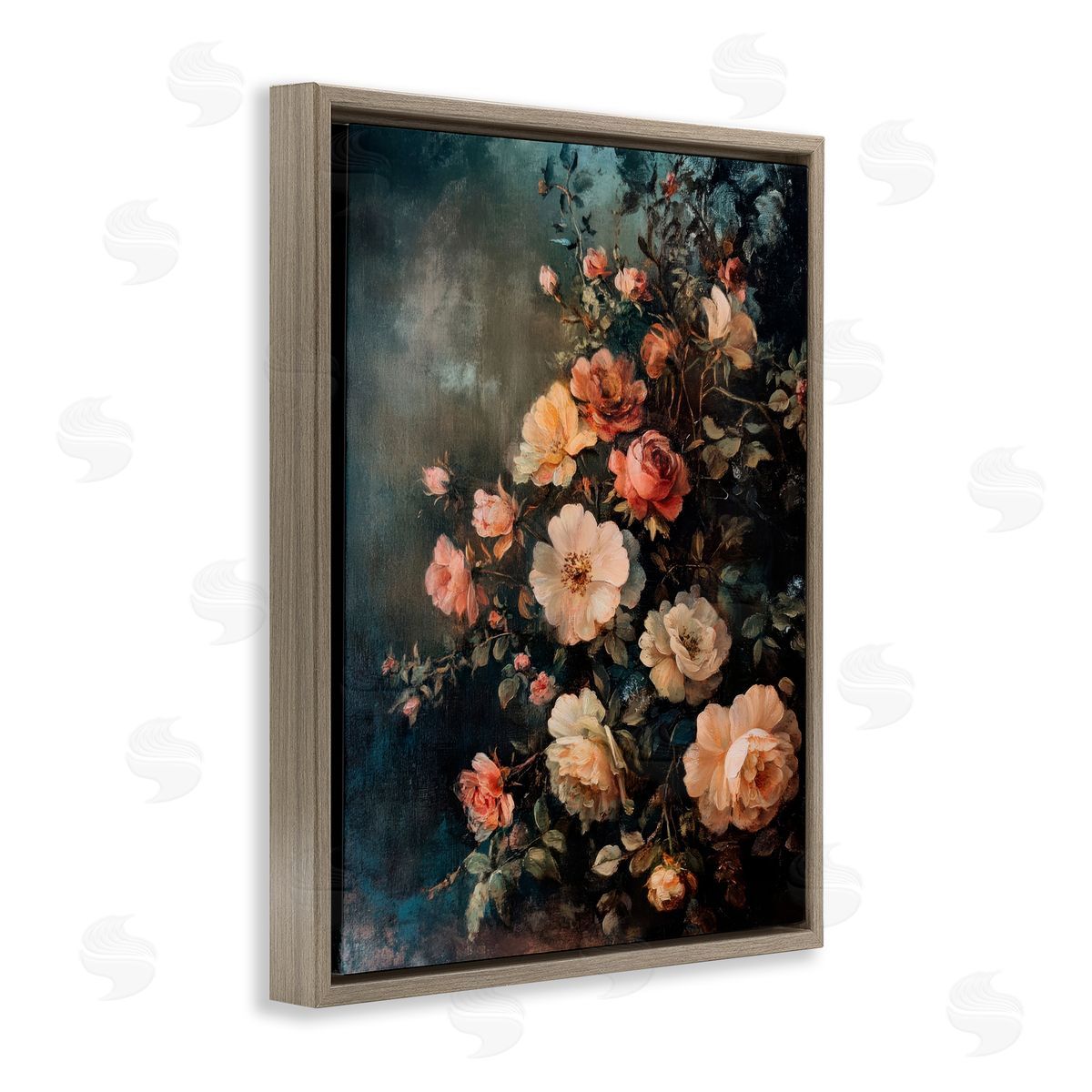 Dark Rose Florals Brown Floating Frame Canvas Wall Art, Home Decor by Petal Prints Design