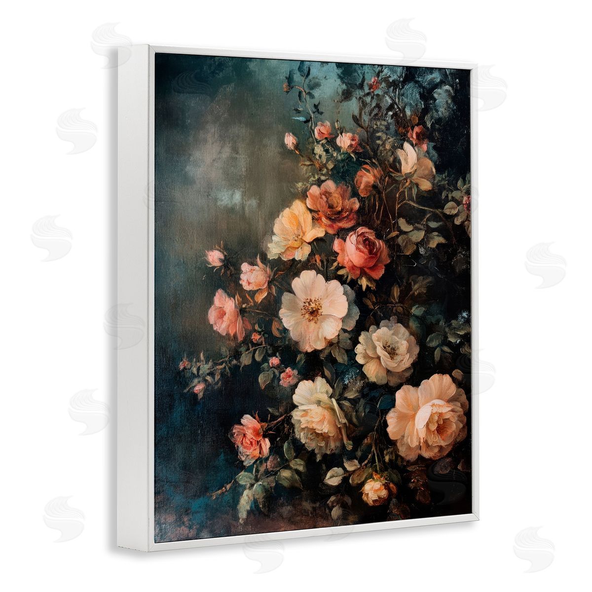 Dark Rose Florals White Frame Print Wall Art, Home Decor by Petal Prints Design