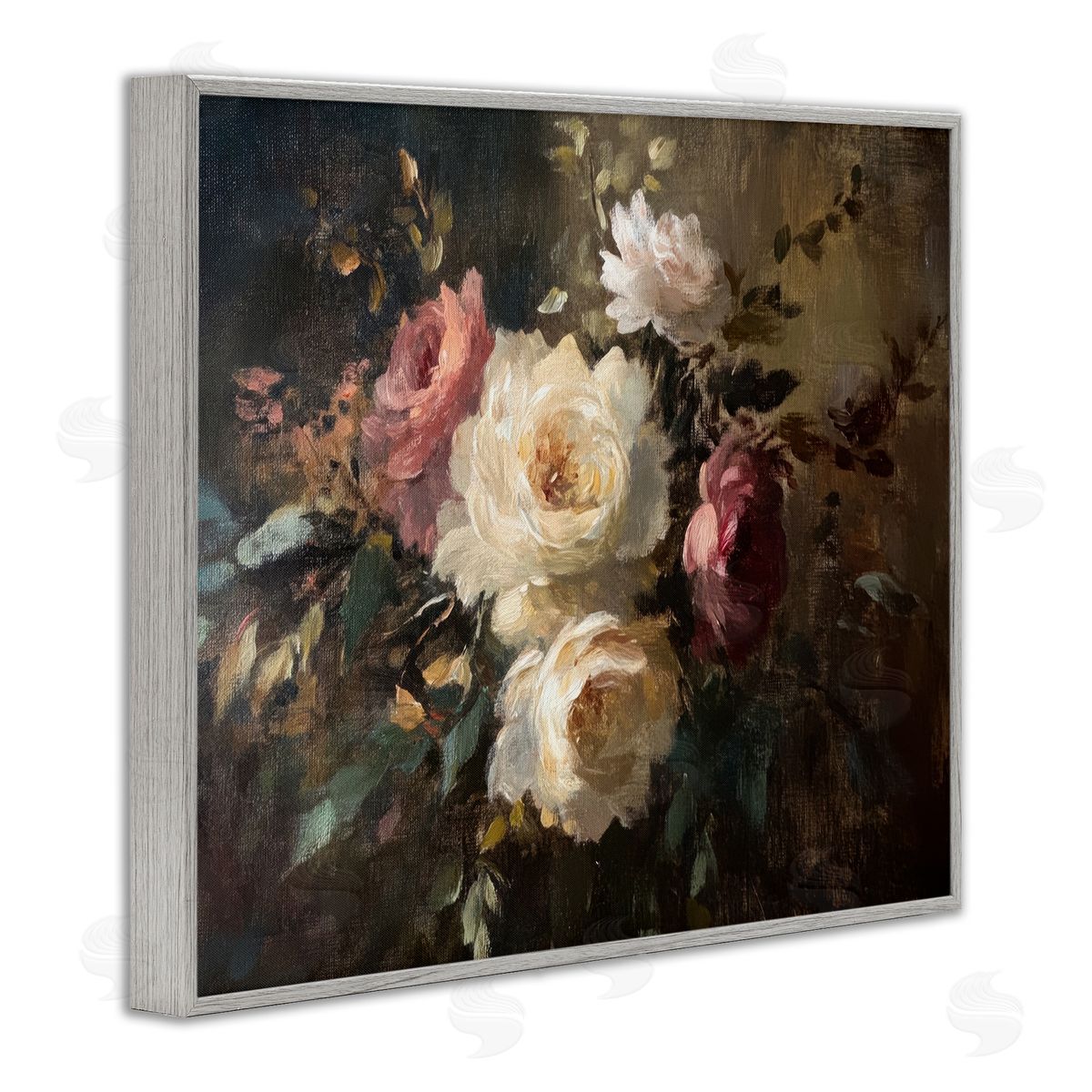 Dark Still Life Roses Grey Frame Print Wall Art, Home Decor by Petal Prints Design