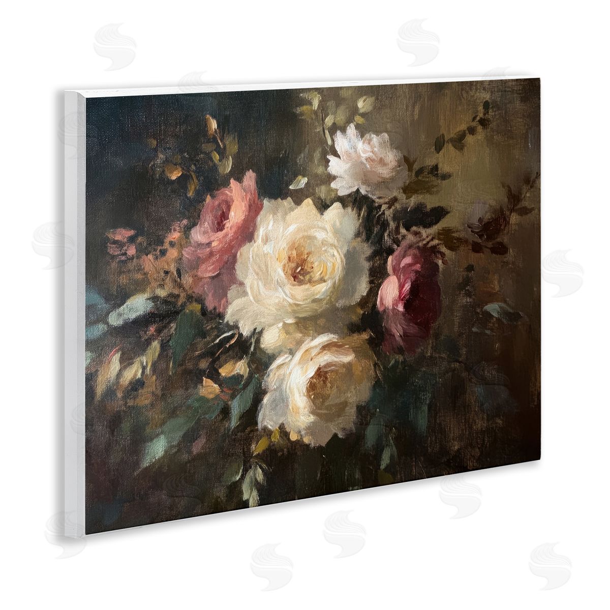Dark Still Life Roses Wood Plaque Wall Art, Home Decor by Petal Prints Design