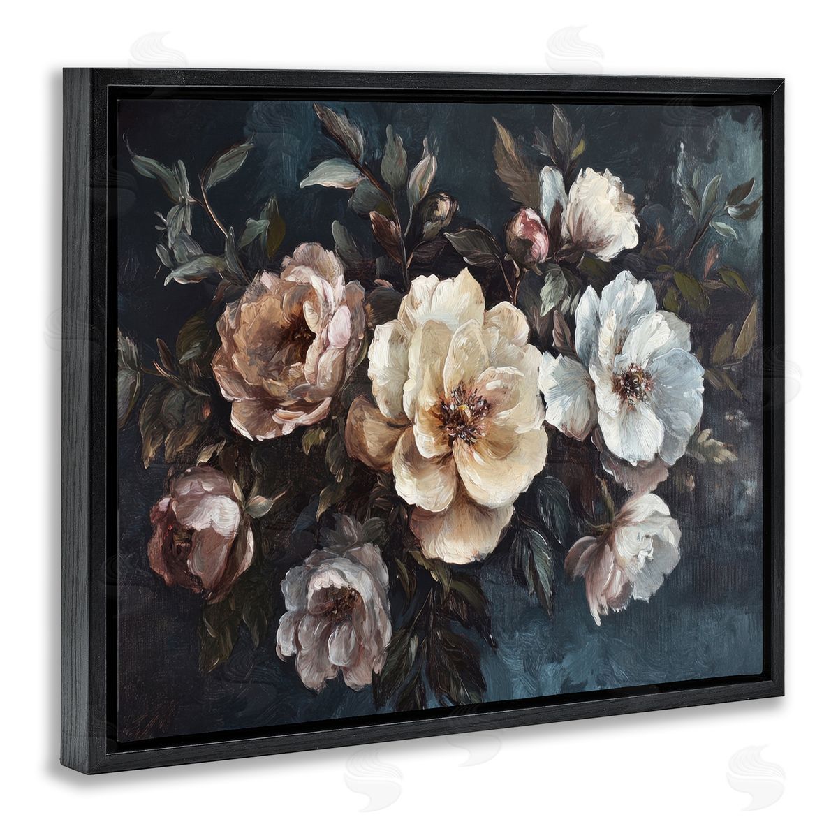 Bold Vintage Blooms Black Floating Frame Canvas Wall Art, Home Decor by Petal Prints Design