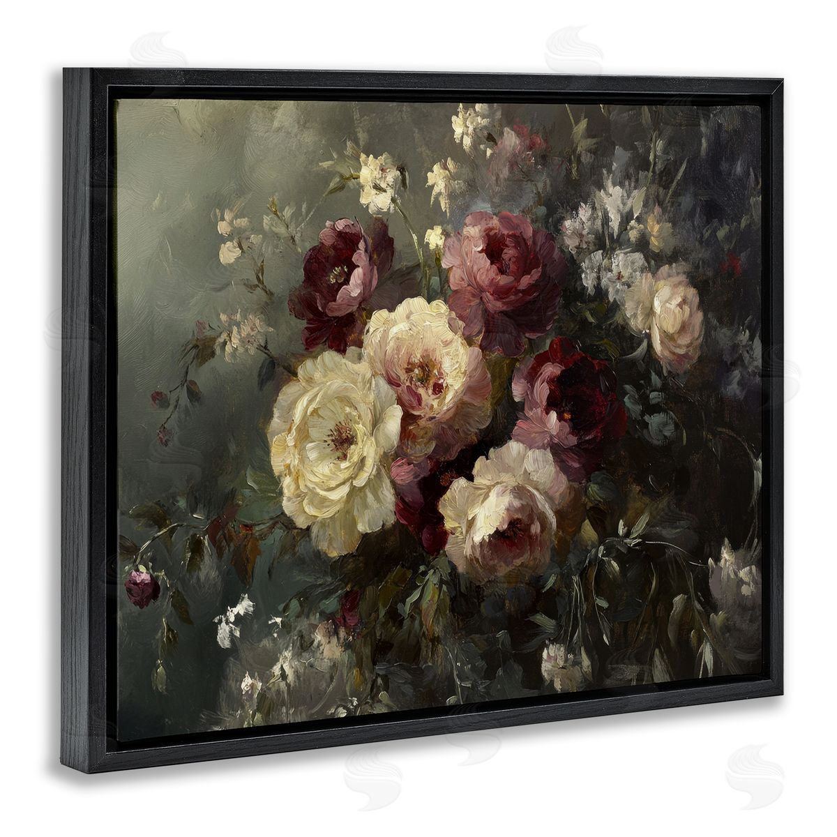 Floral Decadence Bouquet Black Floating Frame Canvas Wall Art, Home Decor by Petal Prints Design