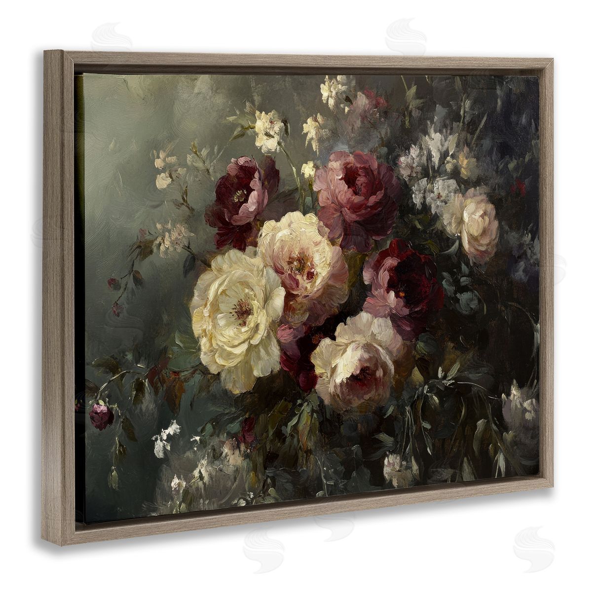 Floral Decadence Bouquet Brown Floating Frame Canvas Wall Art, Home Decor by Petal Prints Design