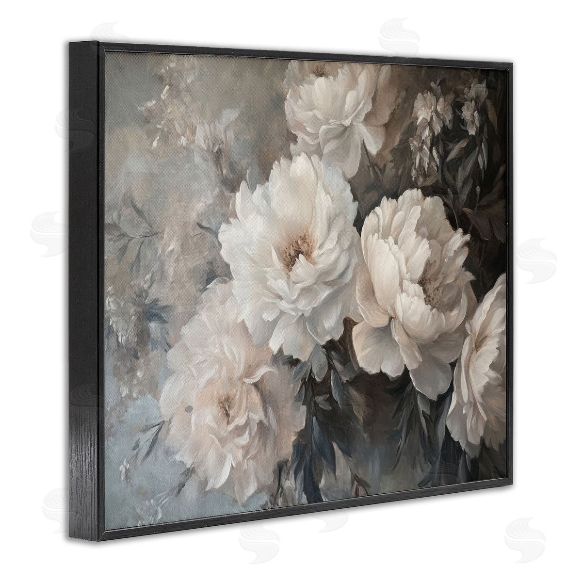 White Florals Vintage Black Frame Print Wall Art, Home Decor by Petal Prints Design