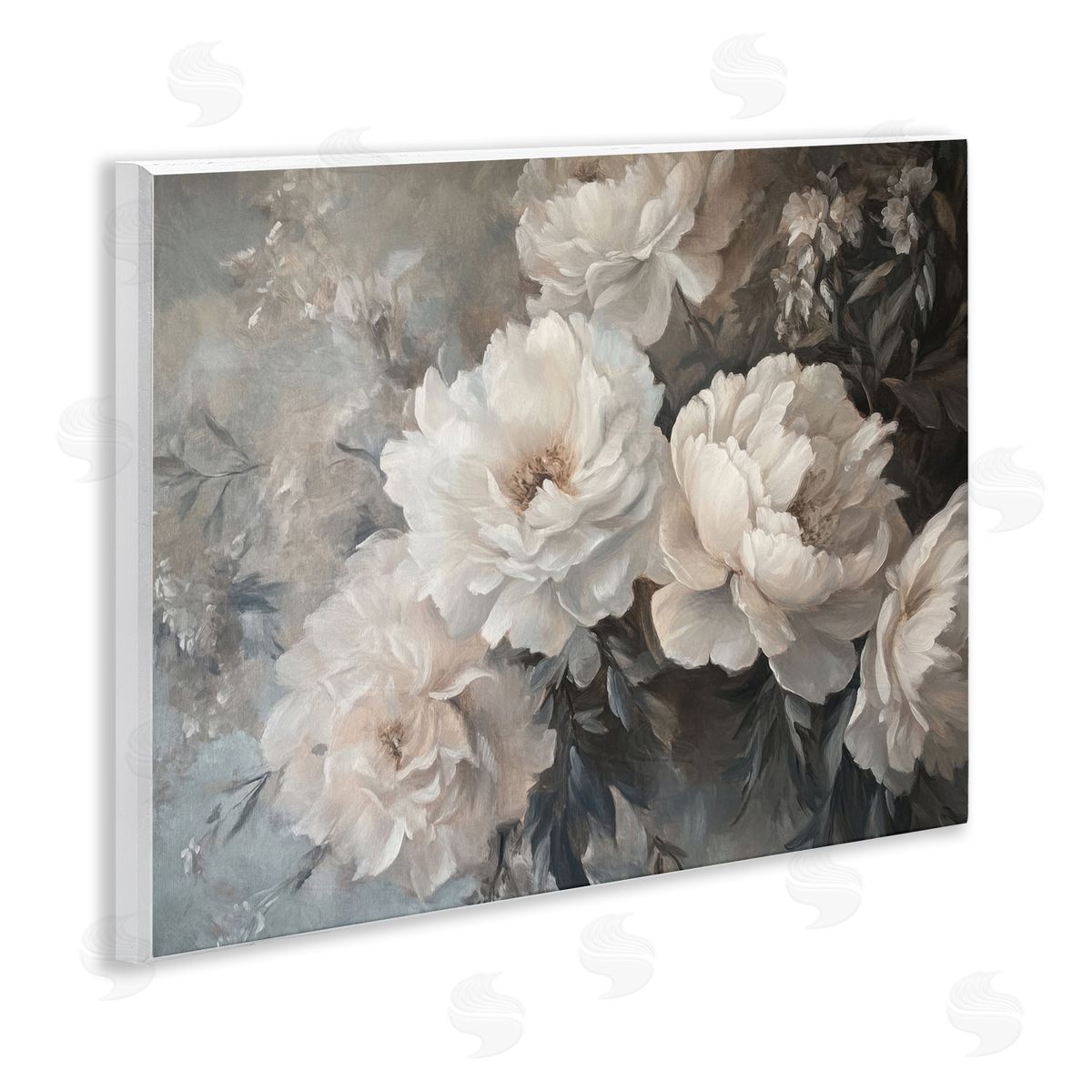 White Florals Vintage Wood Plaque Wall Art, Home Decor by Petal Prints Design