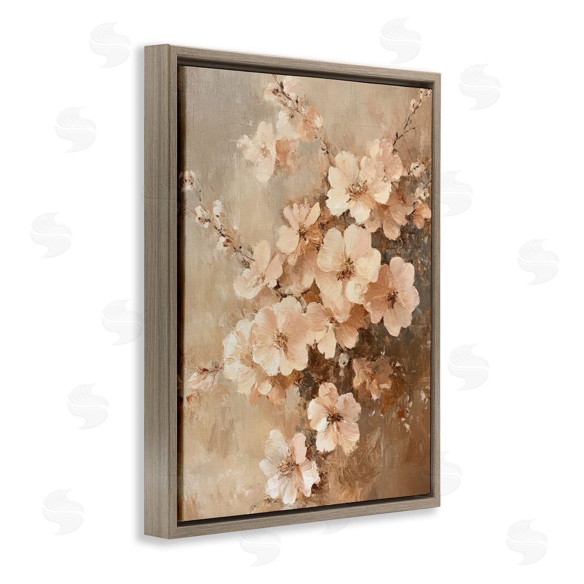 Blooming Cherry Blossoms Brown Floating Frame Canvas Wall Art, Home Decor by Petal Prints Design