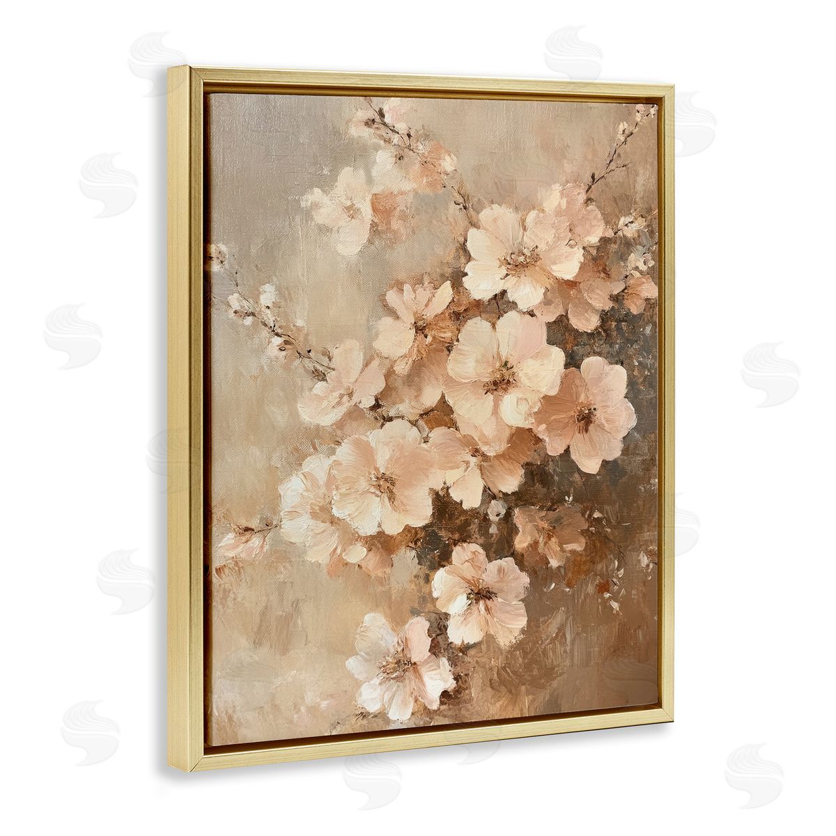 Blooming Cherry Blossoms Gold Floating Frame Canvas Wall Art, Home Decor by Petal Prints Design
