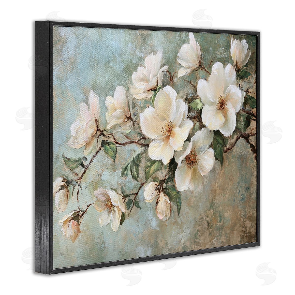 In Bloom Flower Branch Black Frame Print Wall Art, Home Decor by Petal Prints Design