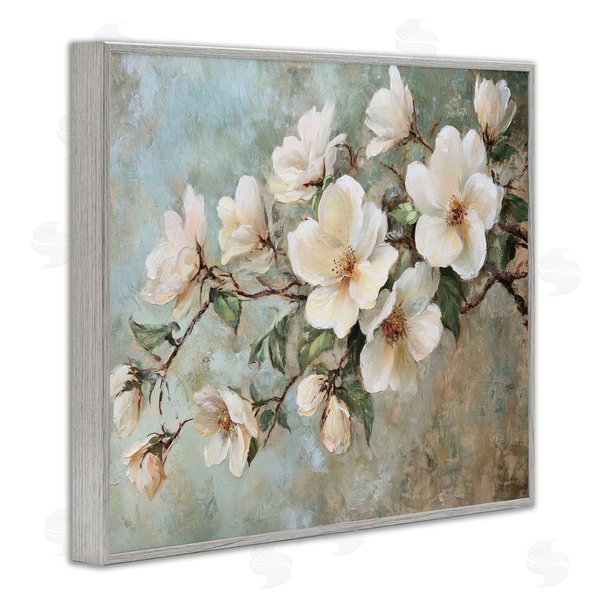 In Bloom Flower Branch Grey Frame Print Wall Art, Home Decor by Petal Prints Design