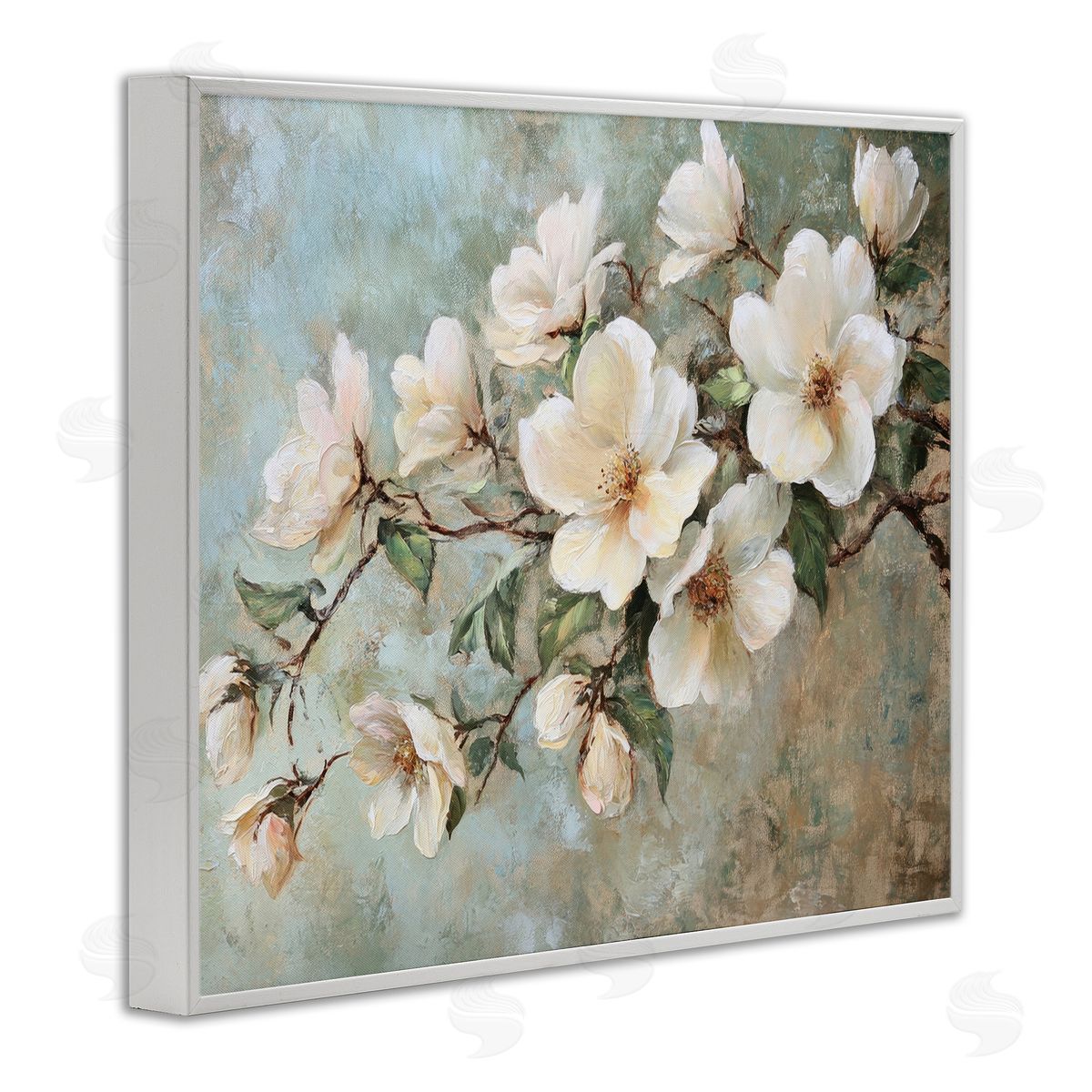 In Bloom Flower Branch White Frame Print Wall Art, Home Decor by Petal Prints Design
