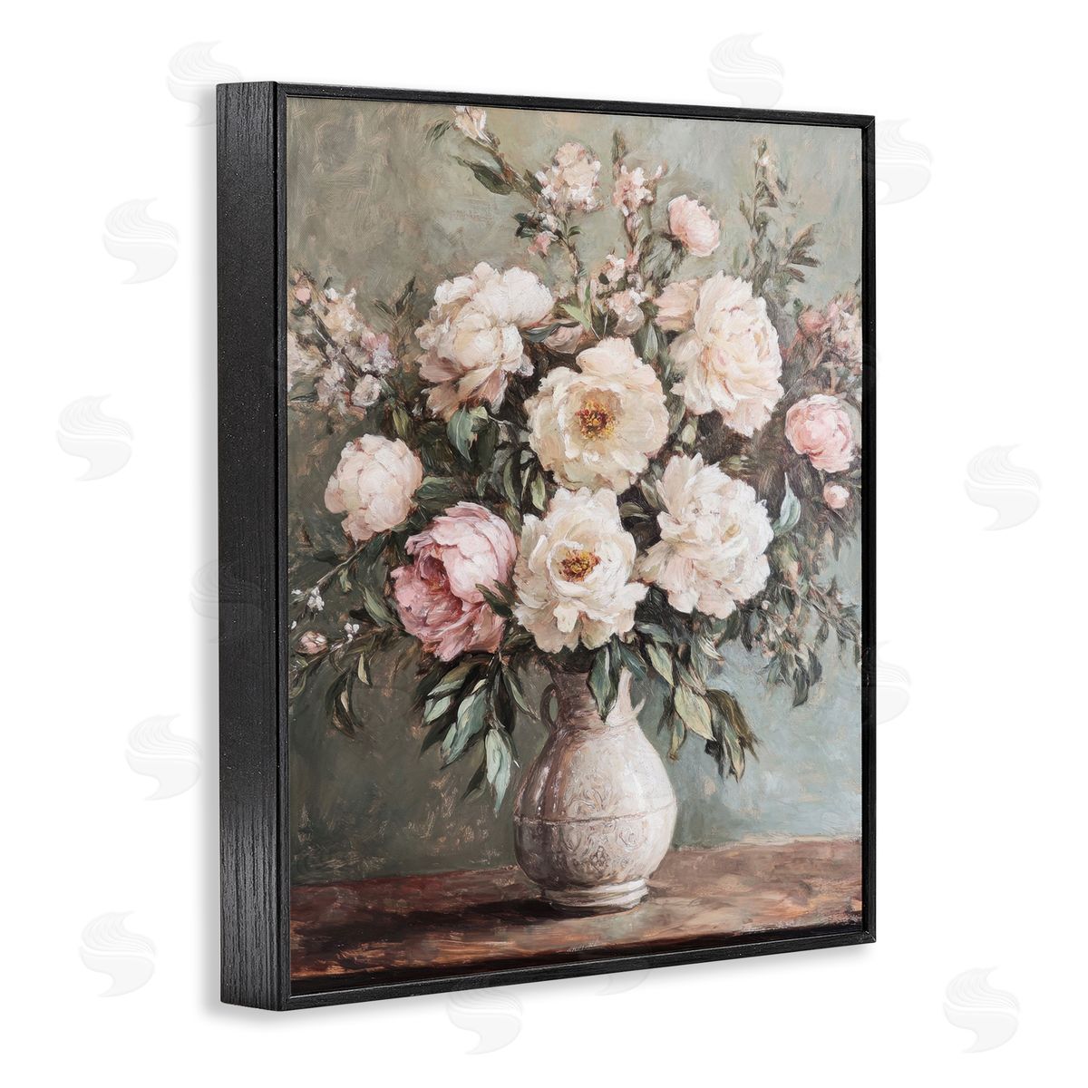 Pink Peonies Ornate Vase Black Frame Print Wall Art, Home Decor by Petal Prints Design