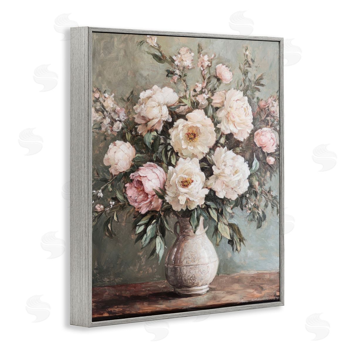 Pink Peonies Ornate Vase Grey Frame Print Wall Art, Home Decor by Petal Prints Design