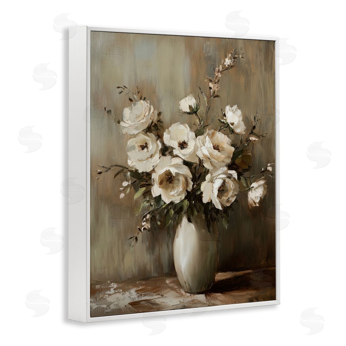 Neutral Traditional Bouquet White Frame Print Wall Art, Home Decor by Petal Prints Design