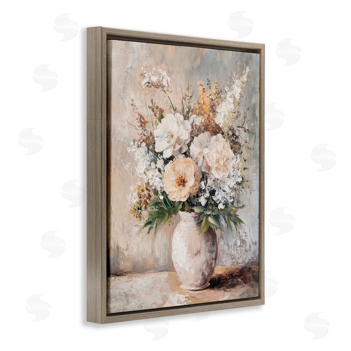 Bouquet of Wildflowers Brown Floating Frame Canvas Wall Art, Home Decor by Petal Prints Design