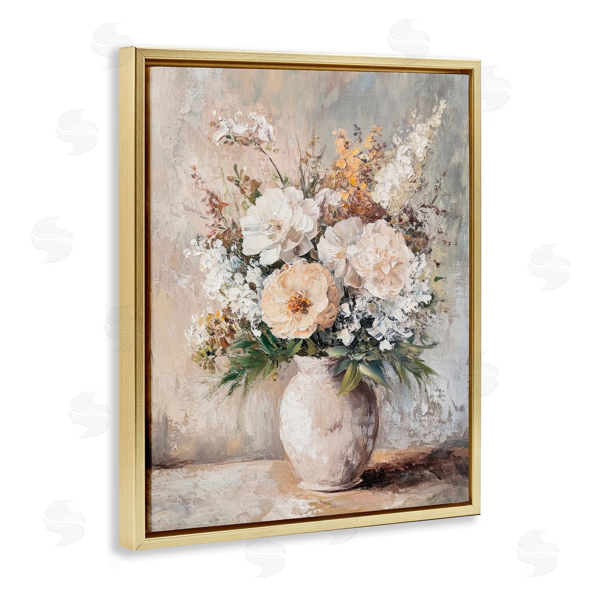 Bouquet of Wildflowers Gold Floating Frame Canvas Wall Art, Home Decor by Petal Prints Design