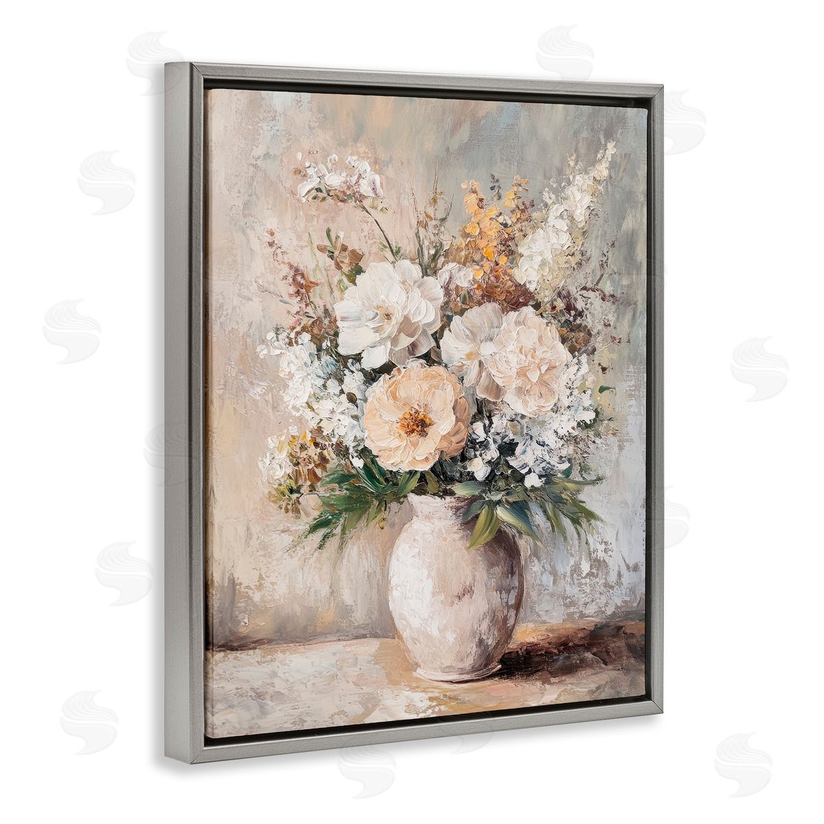 Bouquet of Wildflowers Grey Floating Frame Canvas Wall Art, Home Decor by Petal Prints Design