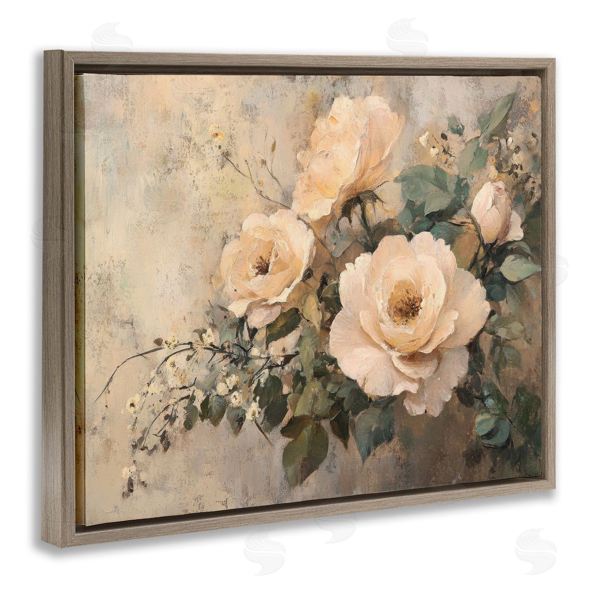 Blush Roses Blooming Brown Floating Frame Canvas Wall Art, Home Decor by Petal Prints Design