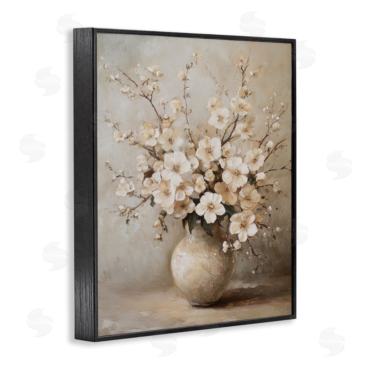 Cherry Blossoms in Pottery Black Frame Print Wall Art, Home Decor by Petal Prints Design