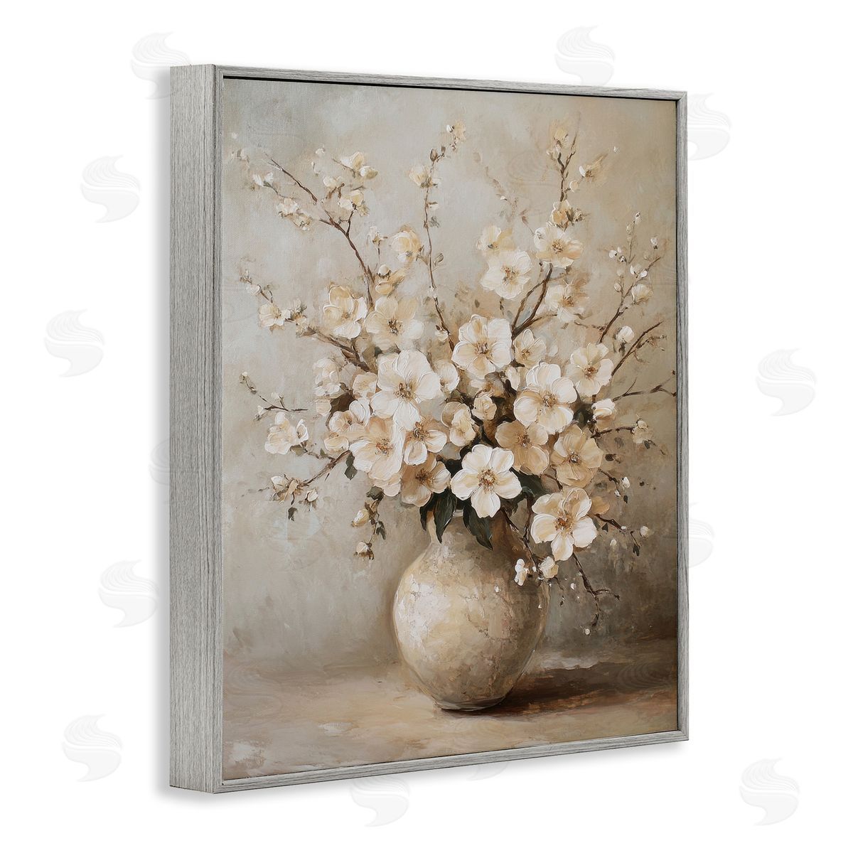Cherry Blossoms in Pottery Grey Frame Print Wall Art, Home Decor by Petal Prints Design