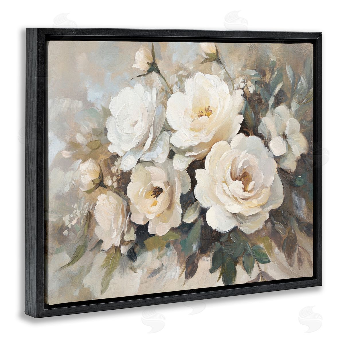 Blushing Cream Bouquet Black Floating Frame Canvas Wall Art, Home Decor by Petal Prints Design