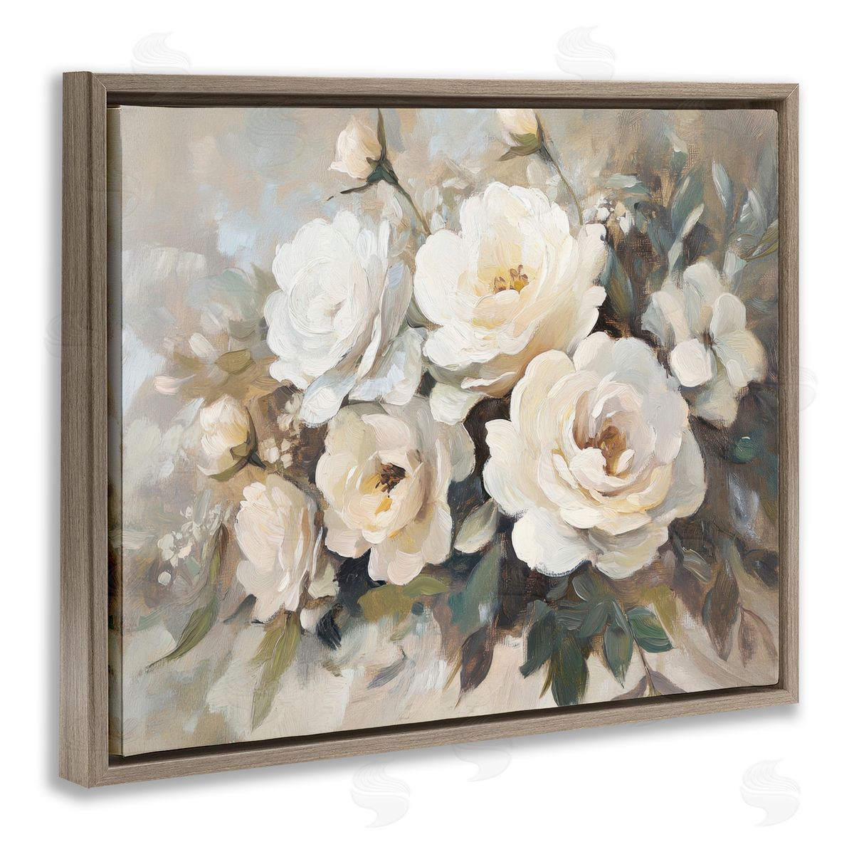 Blushing Cream Bouquet Brown Floating Frame Canvas Wall Art, Home Decor by Petal Prints Design