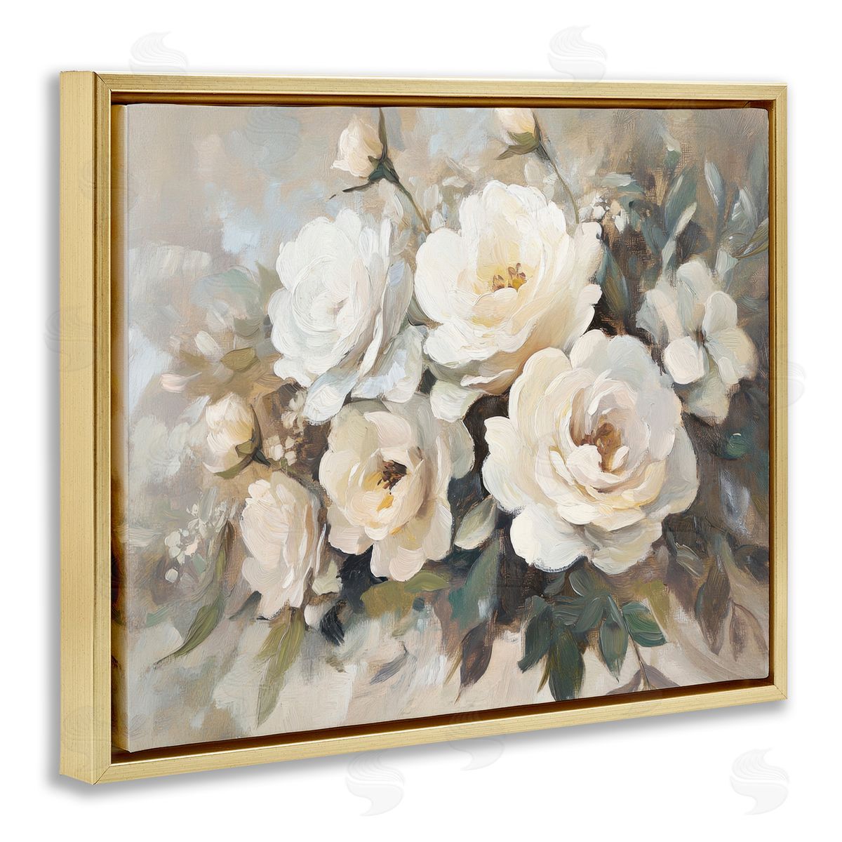Blushing Cream Bouquet Gold Floating Frame Canvas Wall Art, Home Decor by Petal Prints Design