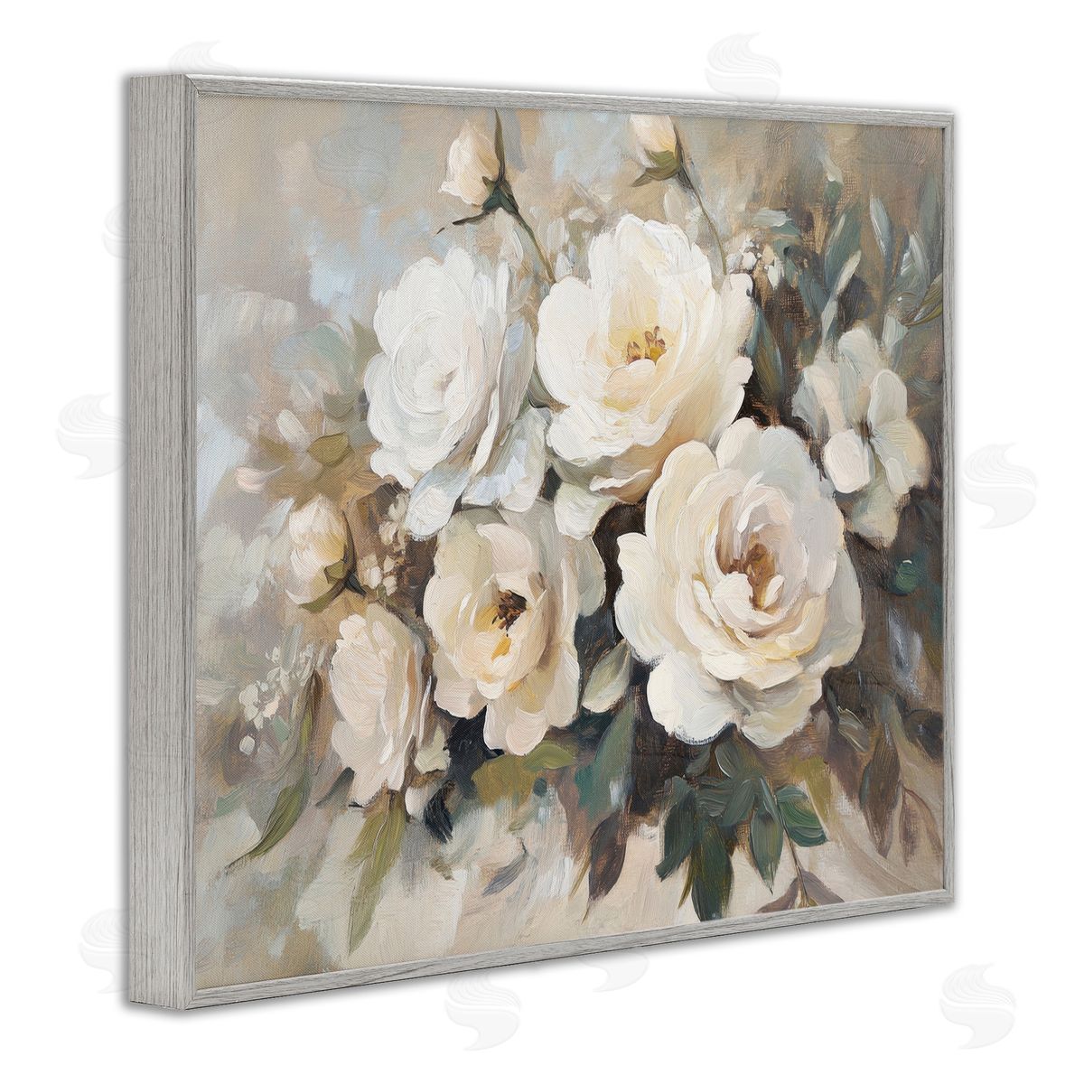 Blushing Cream Bouquet Grey Frame Print Wall Art, Home Decor by Petal Prints Design