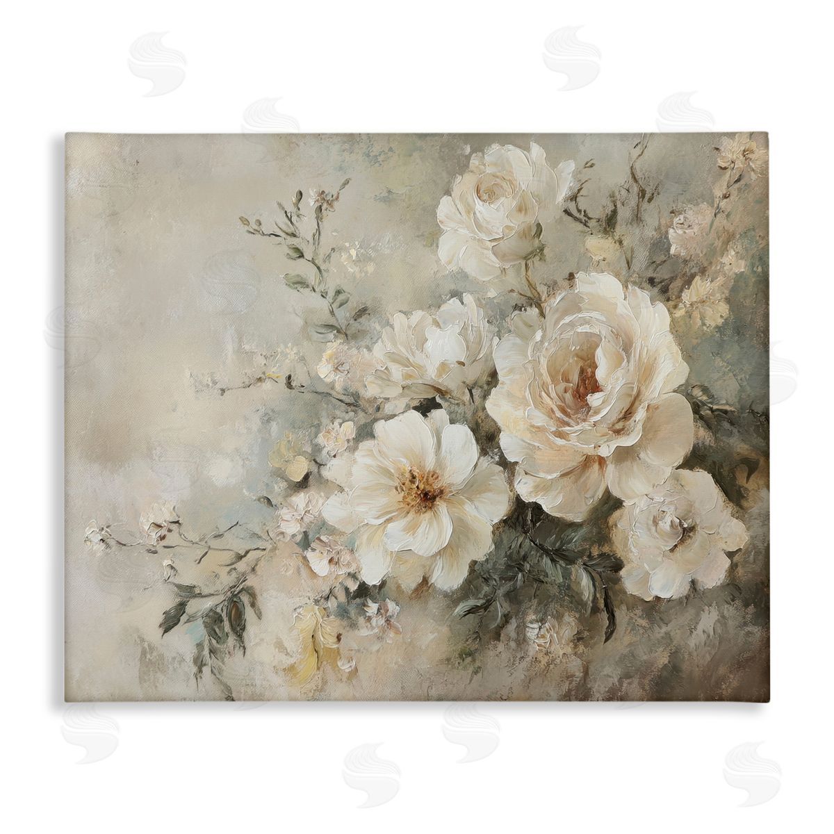 Beige Faded Florals Canvas Wall Art, Home Decor by Petal Prints Design