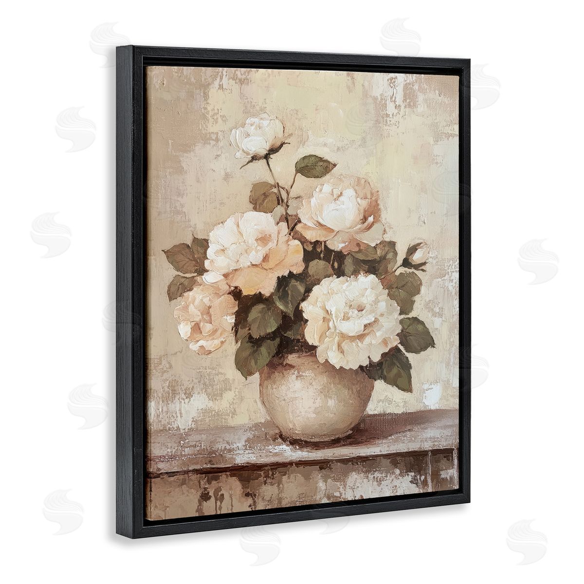 Lovely Cottage Bouquet Black Floating Frame Canvas Wall Art, Home Decor by Petal Prints Design