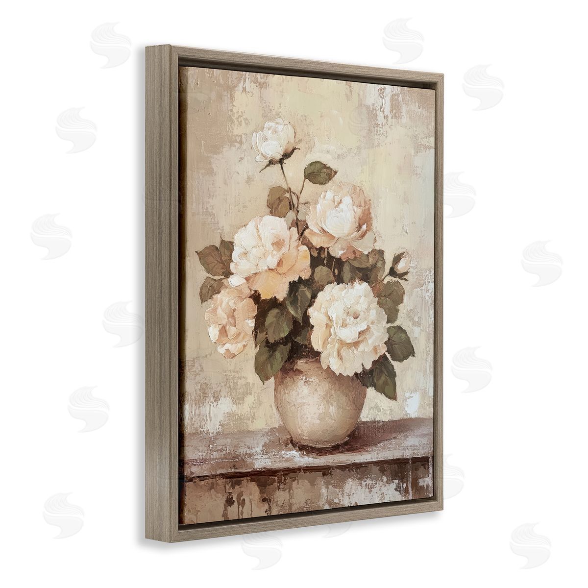 Lovely Cottage Bouquet Brown Floating Frame Canvas Wall Art, Home Decor by Petal Prints Design