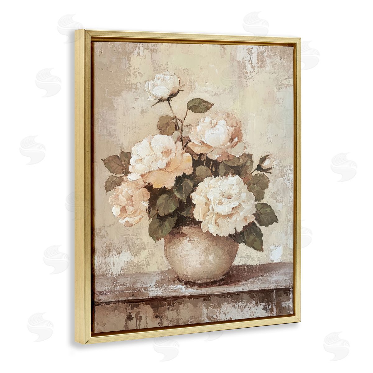 Lovely Cottage Bouquet Gold Floating Frame Canvas Wall Art, Home Decor by Petal Prints Design