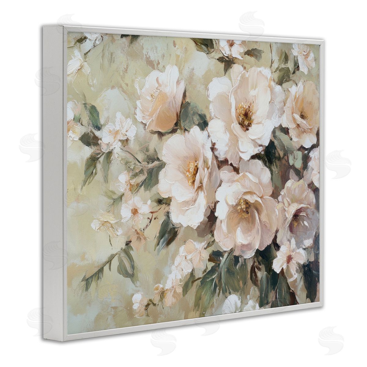 Cream Dynamic Florals White Frame Print Wall Art, Home Decor by Petal Prints Design