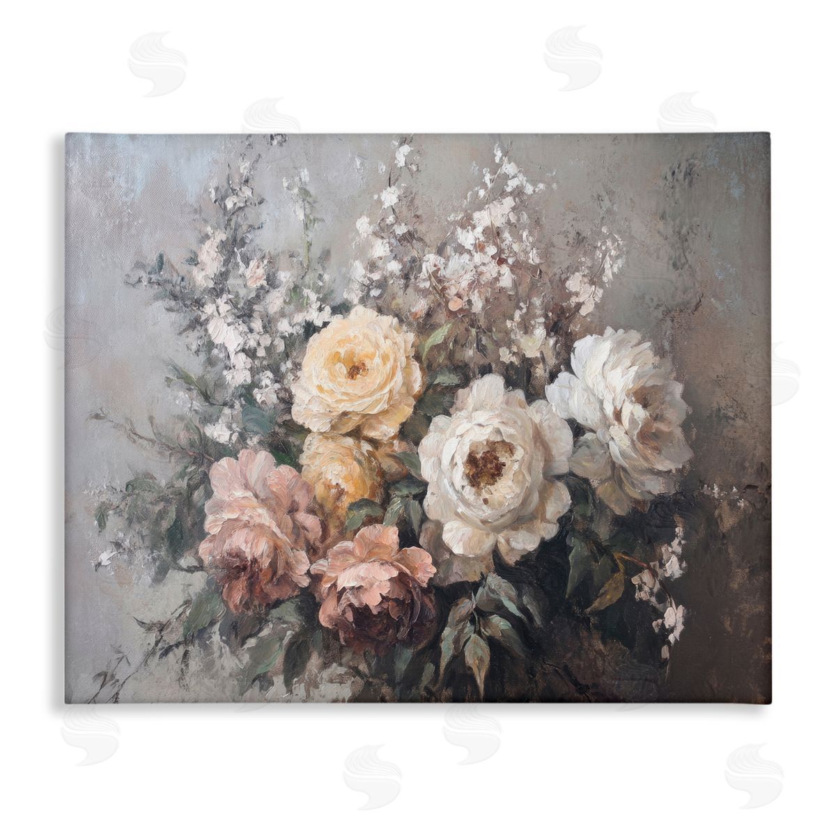 Roses & Peonies on Gray Canvas Wall Art, Home Decor by Petal Prints Design