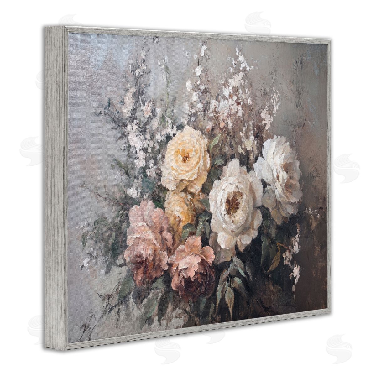 Roses & Peonies on Gray Grey Frame Print Wall Art, Home Decor by Petal Prints Design