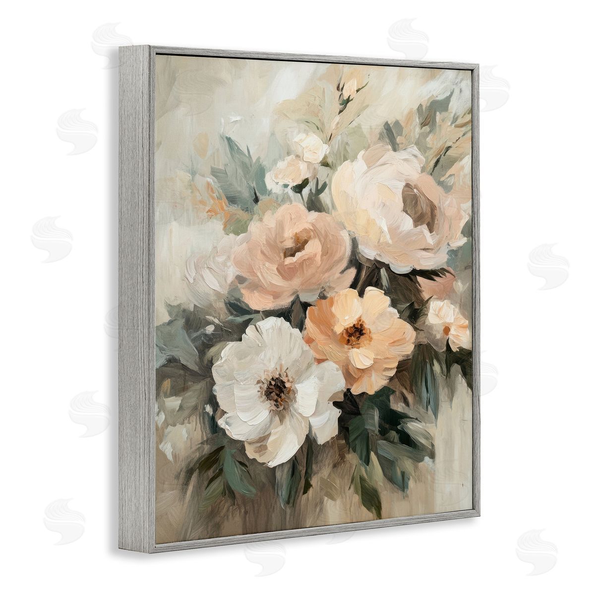 Brushed Spring Bouquet Grey Frame Print Wall Art, Home Decor by Petal Prints Design