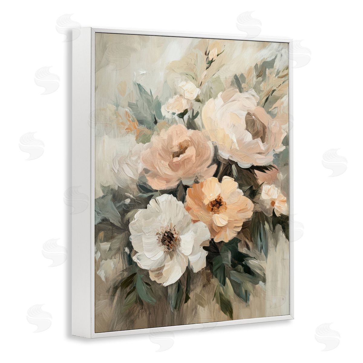 Brushed Spring Bouquet White Frame Print Wall Art, Home Decor by Petal Prints Design