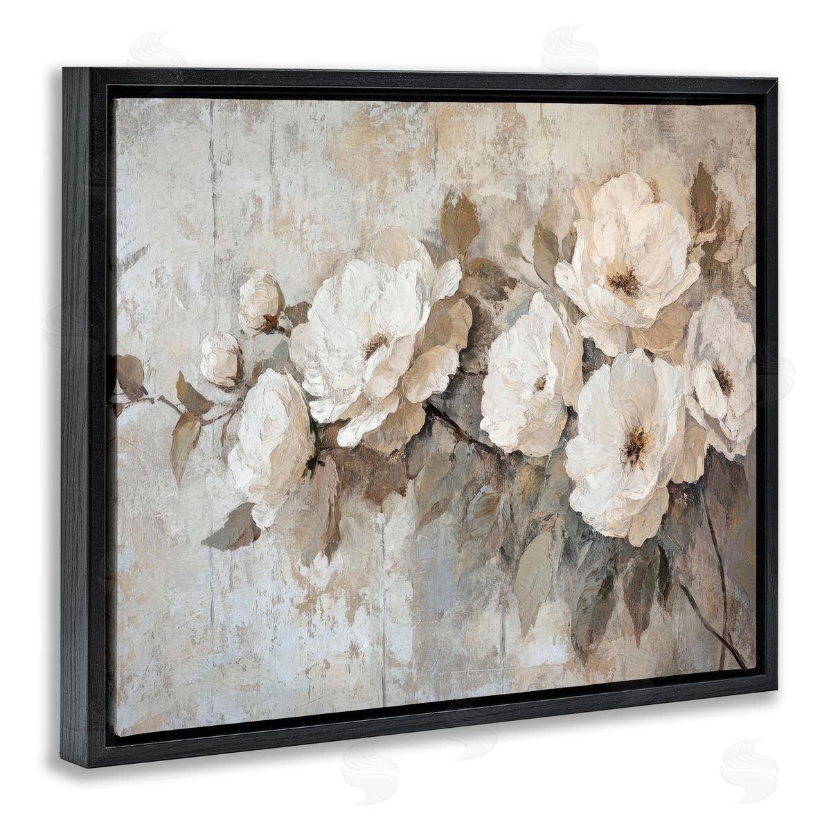 Summer Daze Blossoms Black Floating Frame Canvas Wall Art, Home Decor by Petal Prints Design