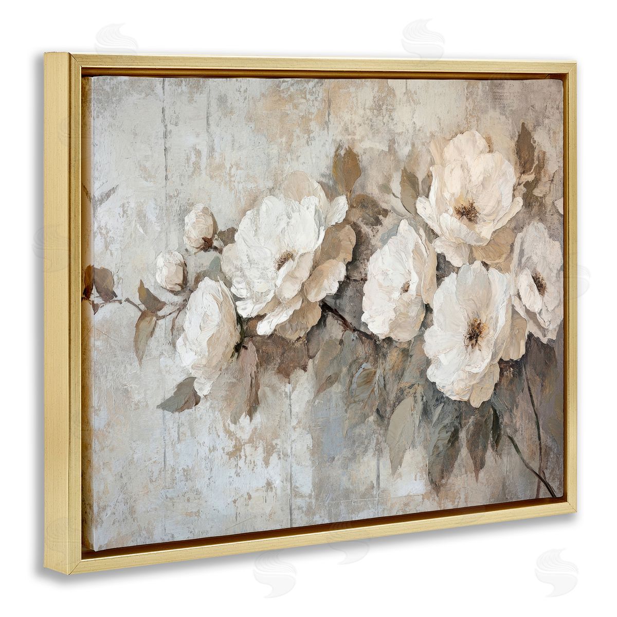 Summer Daze Blossoms Gold Floating Frame Canvas Wall Art, Home Decor by Petal Prints Design