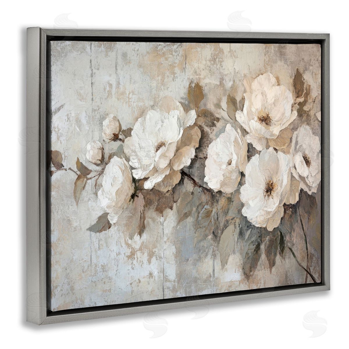 Summer Daze Blossoms Grey Floating Frame Canvas Wall Art, Home Decor by Petal Prints Design