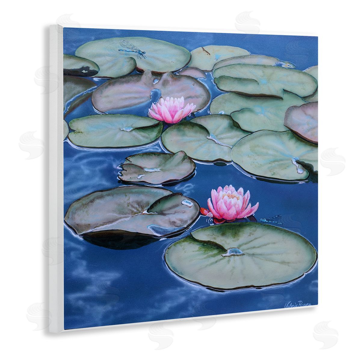 Blue Pond Lily Reflection Wood Plaque Wall Art, Home Decor by Valerie Rogers