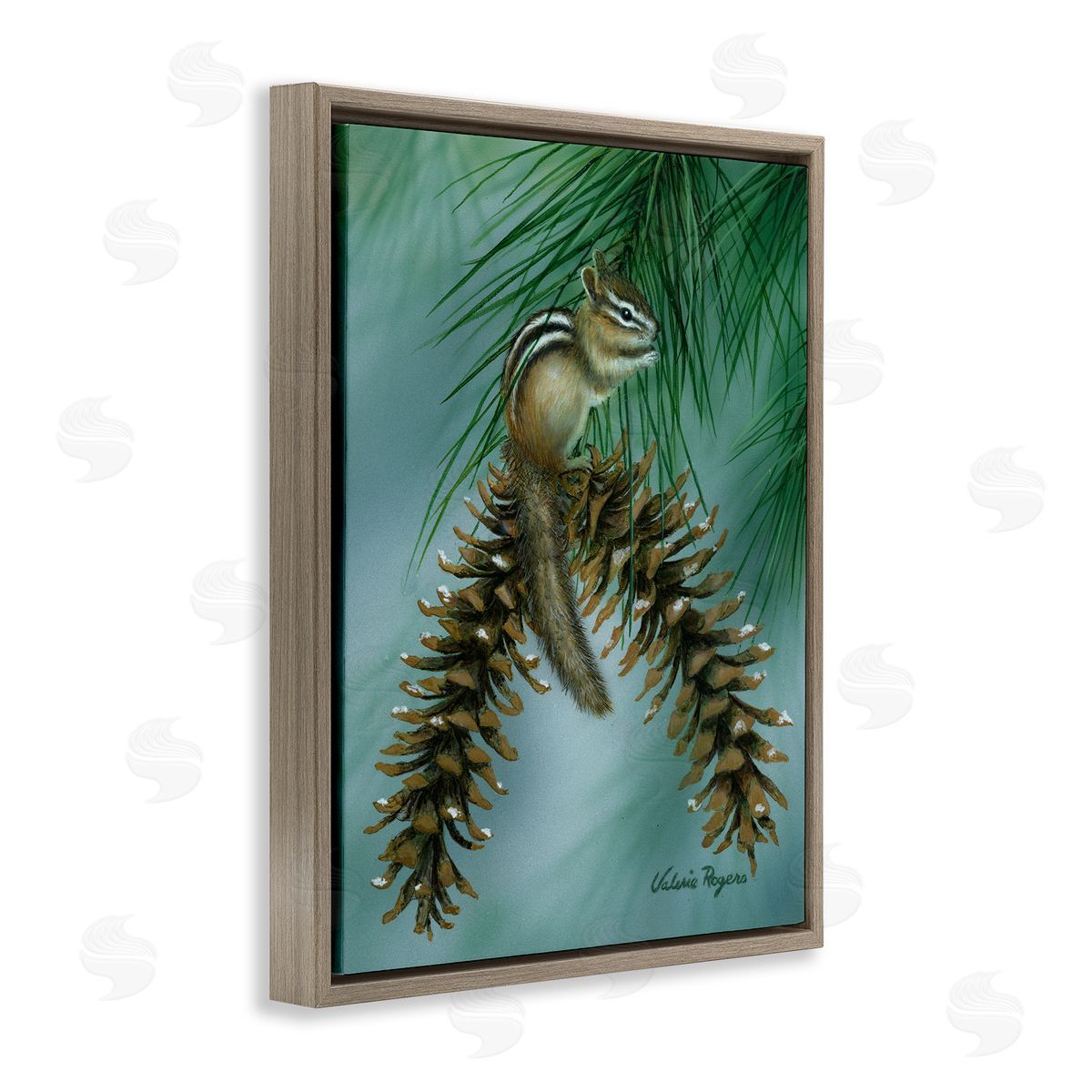 Chipmunk Pine Cone Perch Brown Floating Frame Canvas Wall Art, Home Decor by Valerie Rogers