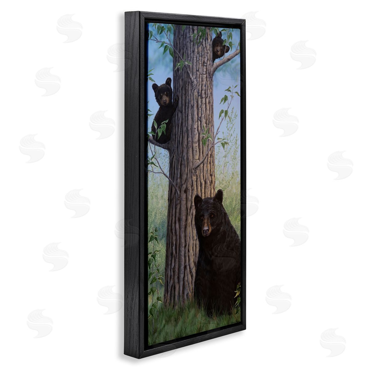 Mama Bear & Cubs Black Floating Frame Canvas Wall Art, Home Decor by Valerie Rogers