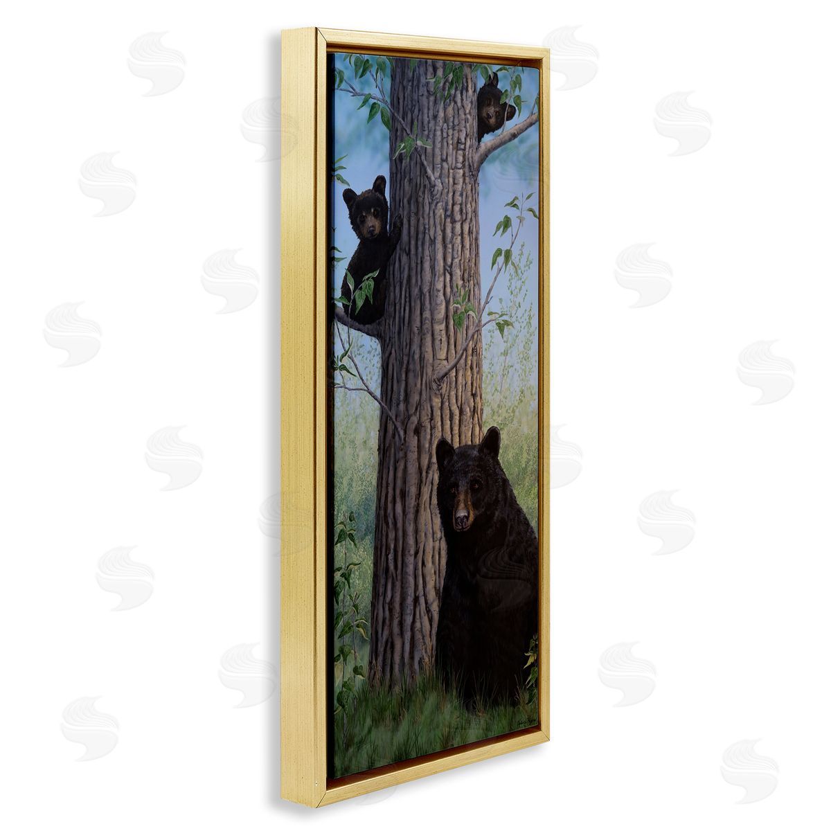 Mama Bear & Cubs Gold Floating Frame Canvas Wall Art, Home Decor by Valerie Rogers