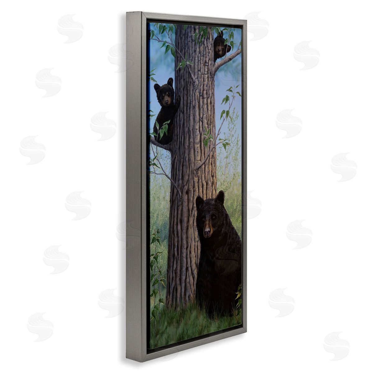 Mama Bear & Cubs Grey Floating Frame Canvas Wall Art, Home Decor by Valerie Rogers