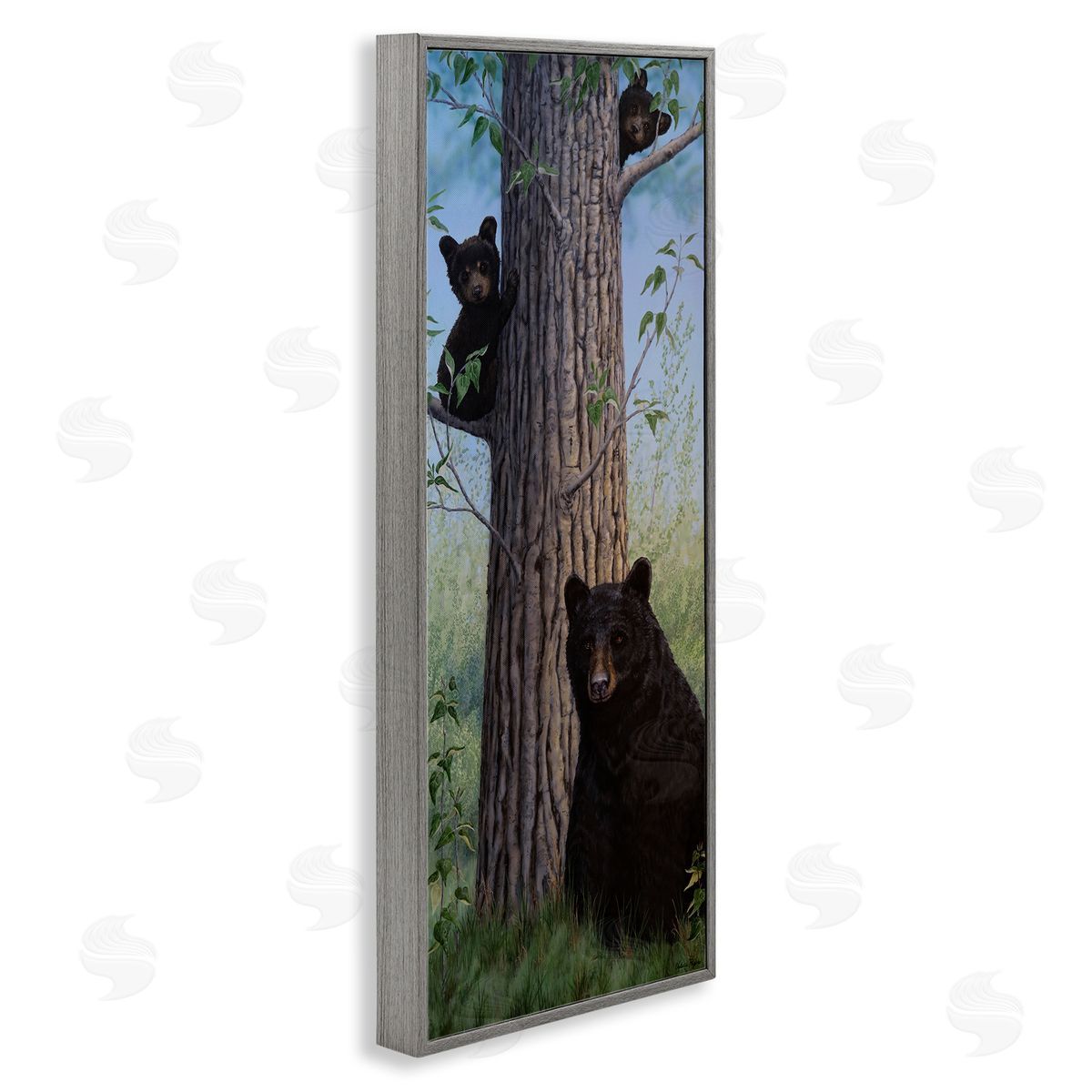 Mama Bear & Cubs Grey Frame Print Wall Art, Home Decor by Valerie Rogers
