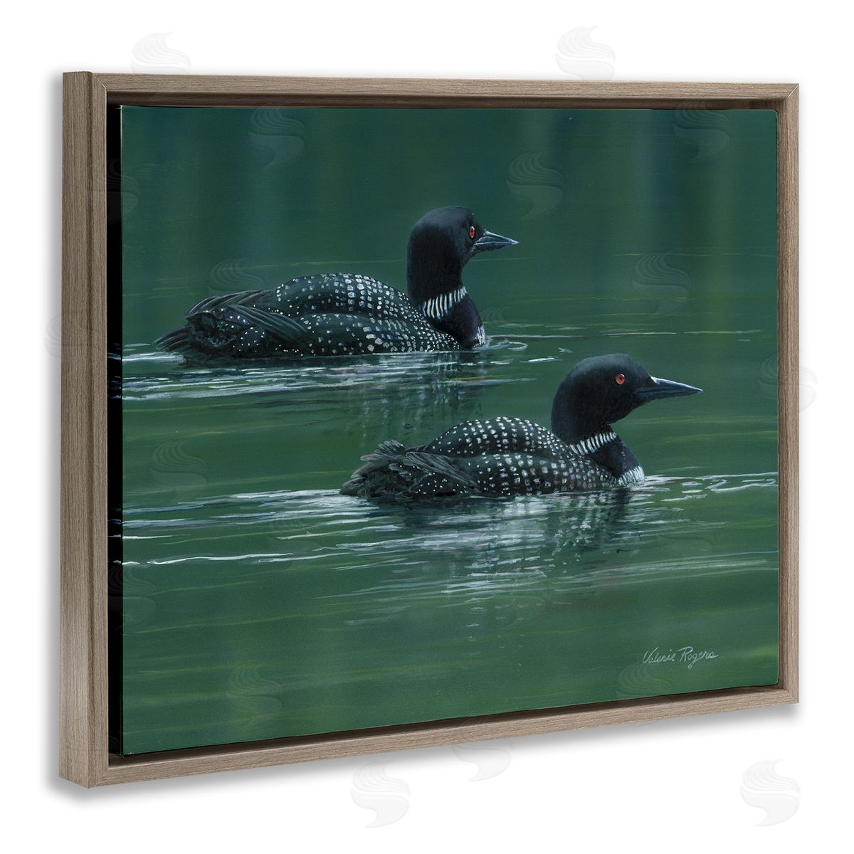 Peaceful Loon Duo Brown Floating Frame Canvas Wall Art, Home Decor by Valerie Rogers