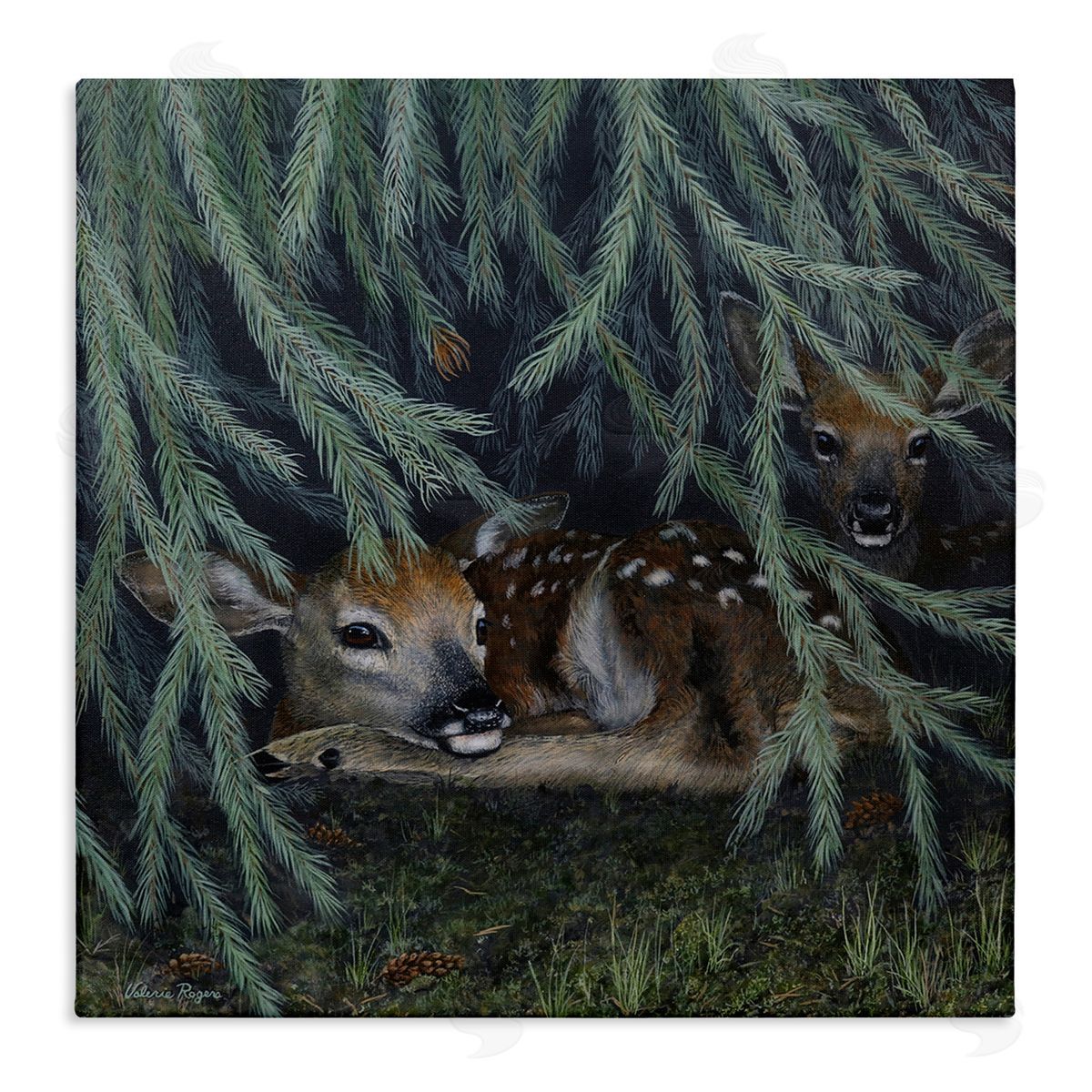 Deer Under Forest Tree Canvas Wall Art, Home Decor by Valerie Rogers