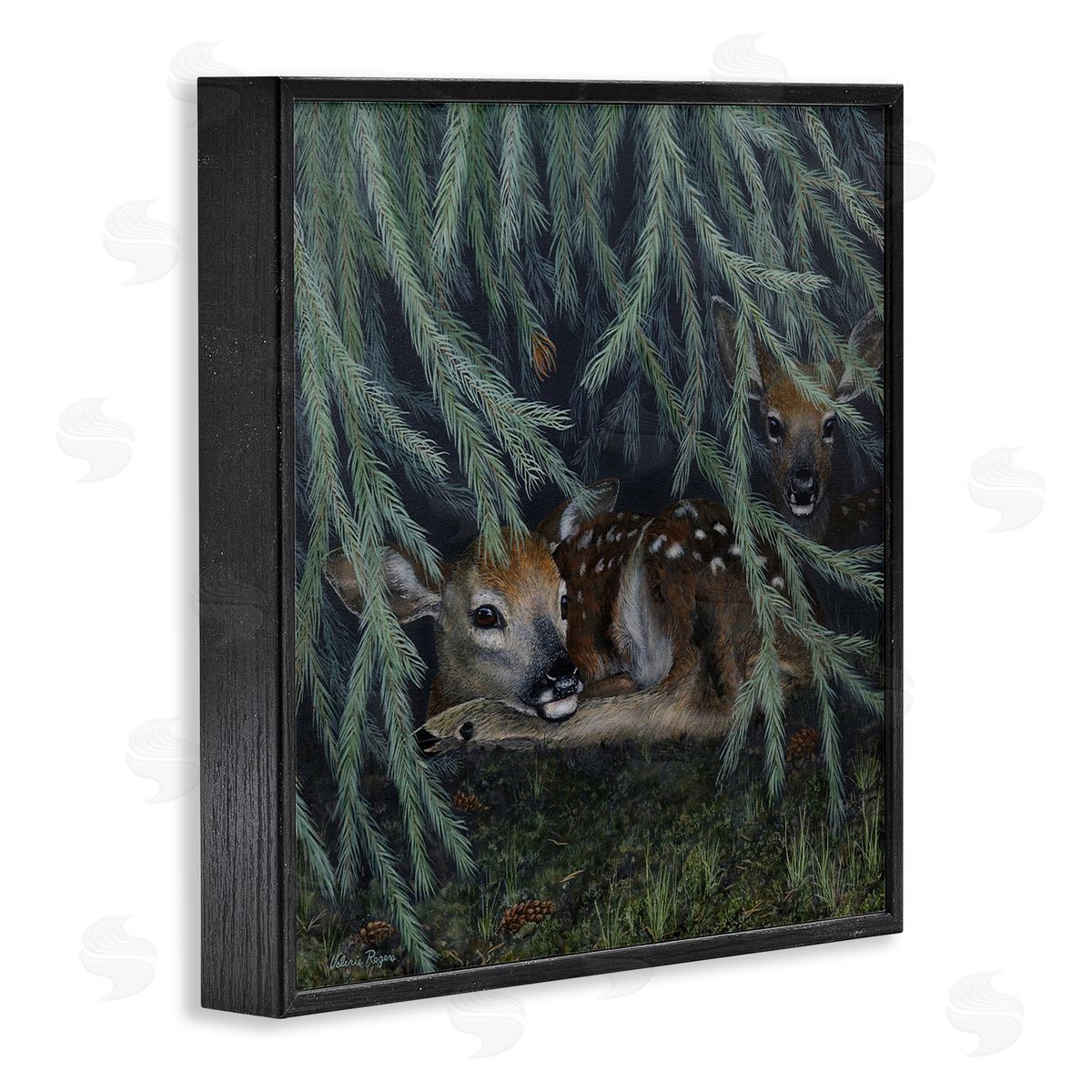 Deer Under Forest Tree Black Frame Print Wall Art, Home Decor by Valerie Rogers